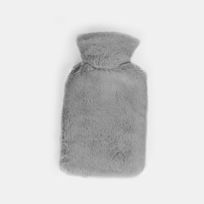 OHS Cosy Fleece Gift Set Womens Christmas Winter Hot Water Bottle 5PC - Grey - 5