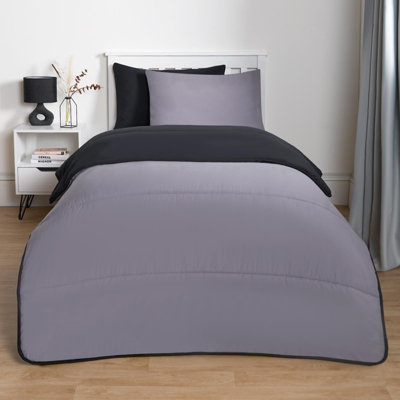 OHS Coverless 10.5 Tog Reversible Duvet & Pillowcase, Black/Grey - Double