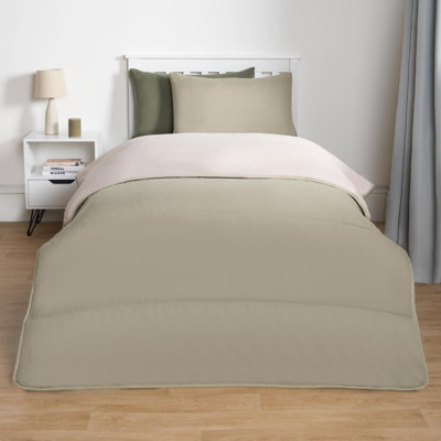 OHS Coverless 10.5 Tog Reversible Duvet & Pillowcase, Sage/Natural - Double