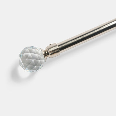 OHS Crystal Ball Finial Metallic Silver 16mm Curtain Pole Extendable Rod 120-220cm