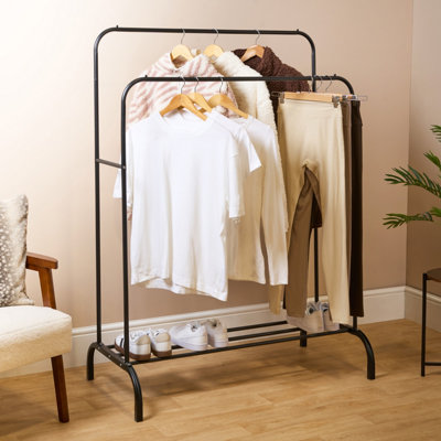 OHS Double Clothes Rail Display Hanging Stand with Shoe Rack
