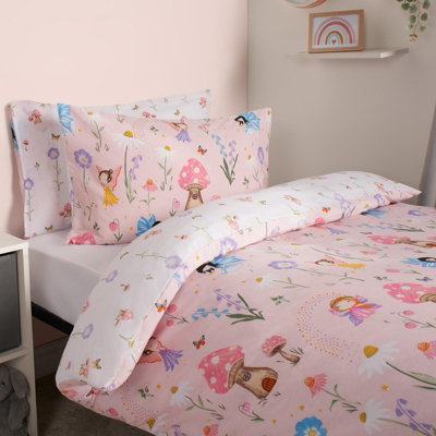 OHS Fairy Duvet Cover Kids Quilt Bedding Set Reversible Kingdom Pink Junior DIY at B Q
