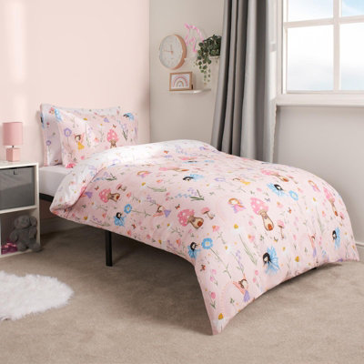 OHS Fairy Duvet Cover Kids Quilt Bedding Set Reversible Kingdom Pink Junior