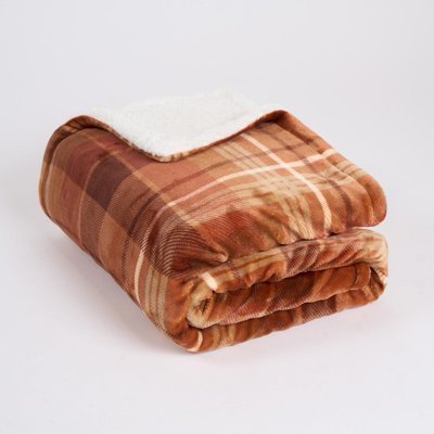 OHS Felix Flannel Check Fleece Throw - Rust - 3