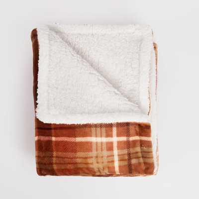 OHS Felix Flannel Check Fleece Throw - Rust - 4