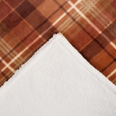 OHS Felix Flannel Check Fleece Throw - Rust - 5