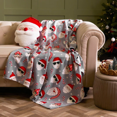 OHS Fun Santa Print Polar Fleece Throw Soft Lightweight Blanket