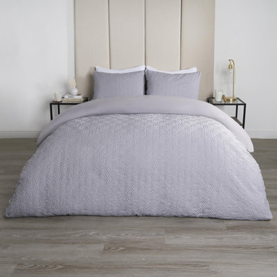 OHS Geometric Embossed Duvet Set, Grey - King