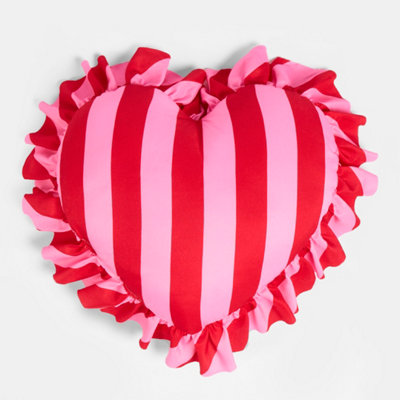 OHS Heart Shaped Frill Candy Stripe Scatter Cushion