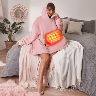 OHS Heated Hoodie Blanket Ultra Plush Wearable Sherpa Oversize - Blush |  DIY at Bu0026Q