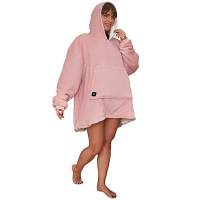 OHS Heated Hoodie Blanket Ultra Plush Wearable Sherpa Oversize - Blush |  DIY at Bu0026Q