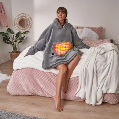 OHS Heated Hoodie Blanket Ultra Plush Wearable Sherpa Oversize - Charcoal |  DIY at Bu0026Q