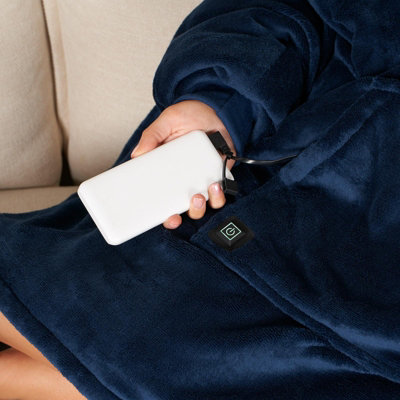OHS Heated Hoodie Blanket Ultra Plush Wearable Sherpa Oversize - Navy - 4