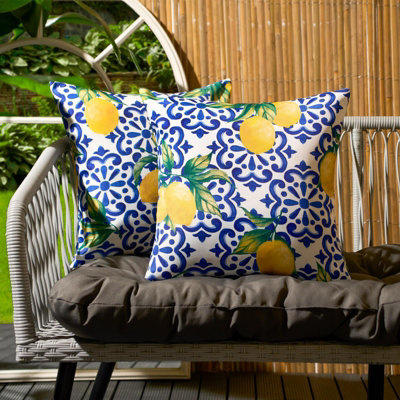 OHS Lemon Water Resistant Filled Cushion Covers, Blue - 45 x 45cm - 2 Pack