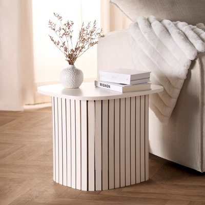OHS Madison Ribbed Side Table Corner Bedroom Living Room, Cream - One Size