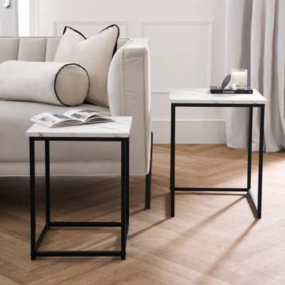 OHS Manhattan Set of 2 Square Nest of Tables Modern End Side Coffee ...