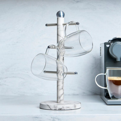 LWXPAIYY Double Tier Coffee Mug Tree Holder - Metal Mug Rack With 6 Hooks For Countertop Mug Storage & Drying