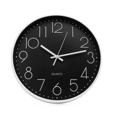 OHS Modern Wall Clock Round Analogue Home Decor Small Bedroom Kitchen, Black