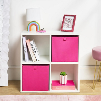 OHS Pack of 2 Plain Folding Cube Storage Boxes - Bright Pink