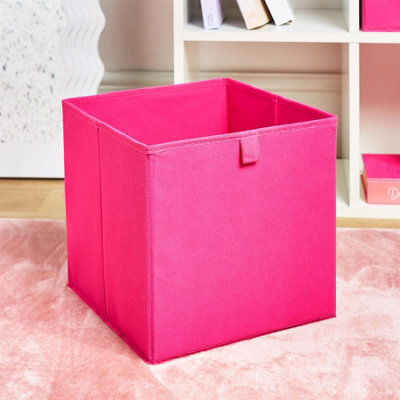 OHS Pack of 2 Plain Folding Cube Storage Boxes - Bright Pink