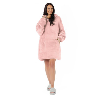 OHS Petite Hoodie Blanket Sherpa Supersoft Warm Fleece Throw Jumper - Blush