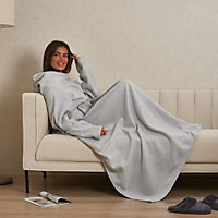 OHS Polar Fleece Blanket with Sleeves Wearable Wrap Throw, Silver - 135 x 170cm