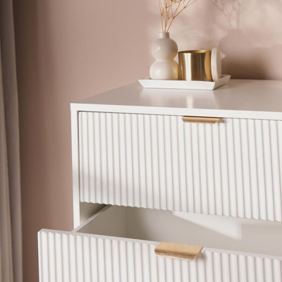 OHS Ribbed Bedside Table 5 Drawer Modern Nightstand Office Cabinet, White