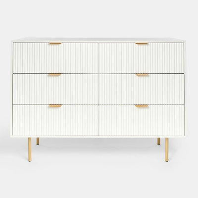 OHS Ribbed Bedside Table 6 Drawer Modern Nightstand Office Cabinet, White