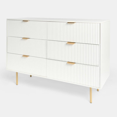 OHS Ribbed Bedside Table 6 Drawer Modern Nightstand Office Cabinet, White