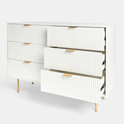 OHS Ribbed Bedside Table 6 Drawer Modern Nightstand Office Cabinet, White