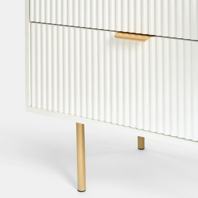 OHS Ribbed Bedside Table 6 Drawer Modern Nightstand Office Cabinet, White