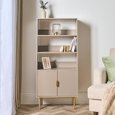 OHS Ribbed Display Unit Modern Drawer Cabinet Shelf Storage, Natural