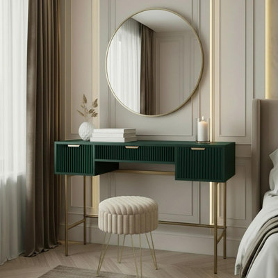 OHS Ribbed Dressing Table Vanity Makeup Desk with 3 Drawers - Dark ...