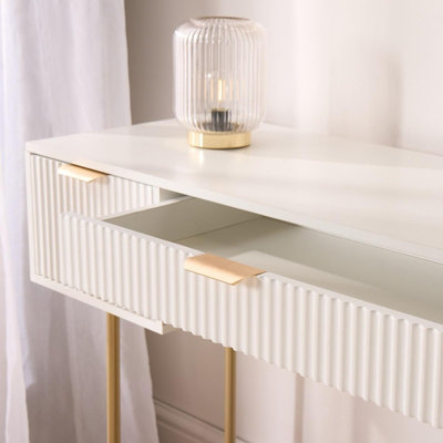 OHS Ribbed Dressing Table Vanity Makeup Desk with 3 Drawers, White