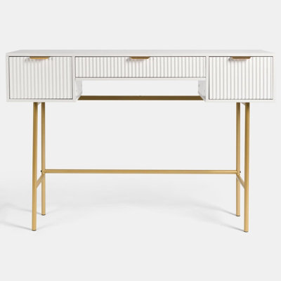 OHS Ribbed Dressing Table Vanity Makeup Desk with 3 Drawers, White