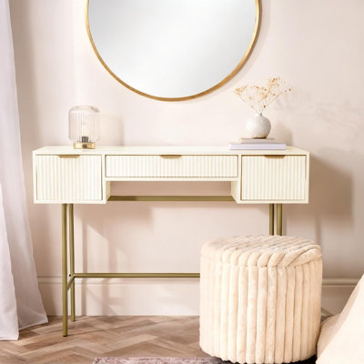 OHS Ribbed Dressing Table Vanity Makeup Desk with 3 Drawers
