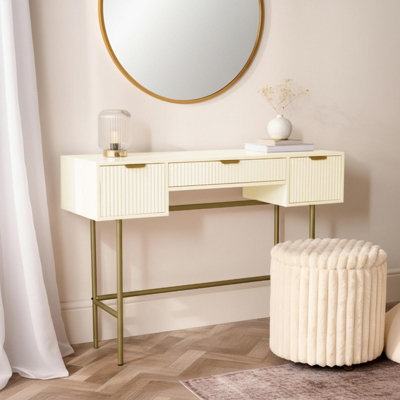 OHS Ribbed Dressing Table Vanity Makeup Desk with 3 Drawers