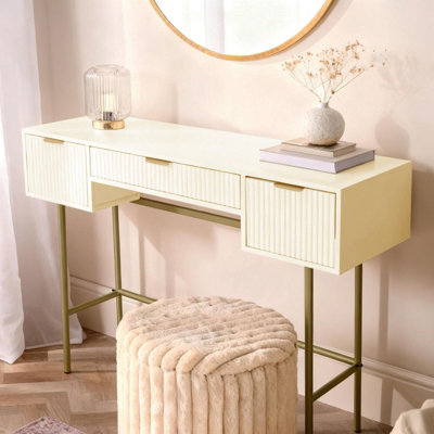OHS Ribbed Dressing Table Vanity Makeup Desk with 3 Drawers