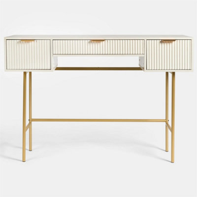 OHS Ribbed Dressing Table Vanity Makeup Desk with 3 Drawers