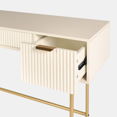 OHS Ribbed Dressing Table Vanity Makeup Desk with 3 Drawers