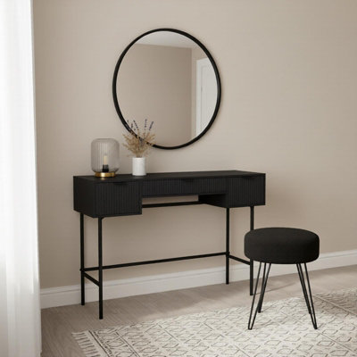 OHS Ribbed Dressing Table Vanity Makeup Desk with 3 Drawers