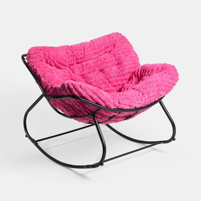 OHS Ribbed Faux Fur Rocking Chair Upholstered Metal Frame Cushioned ...