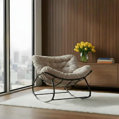 OHS Ribbed Faux Fur Rocking Chair Upholstered Metal Frame Cushioned ...