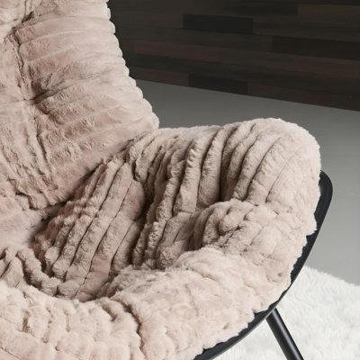 OHS Ribbed Faux Fur Rocking Chair Upholstered Metal Frame Cushioned ...