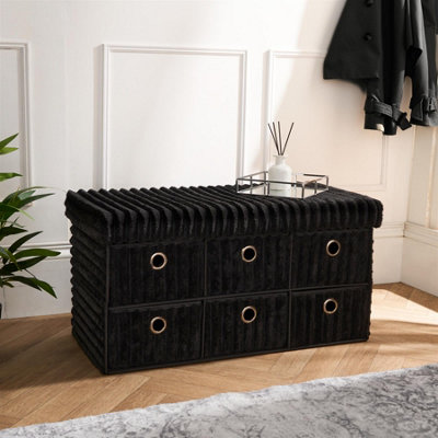 OHS Ribbed Fleece 6 Draw Storage Chest Shoe Organiser Cabinet - Black