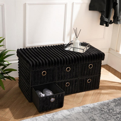 OHS Ribbed Fleece 6 Draw Storage Chest Shoe Organiser Cabinet - Black
