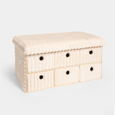 OHS RIBBED FLEECE 6 DRAW STORAGE CHEST SHOE ORGANISER CABINET - CREAM