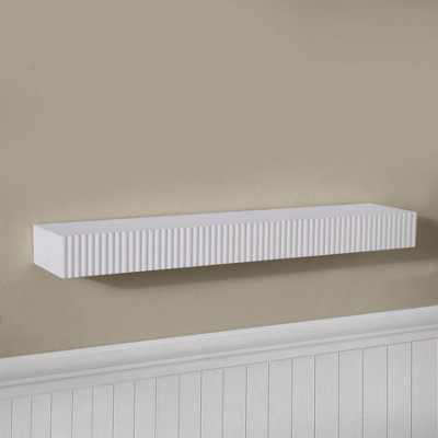 OHS Ribbed Rectangle Shelf Wall Mounted Storage Space Saving Modern - Cream