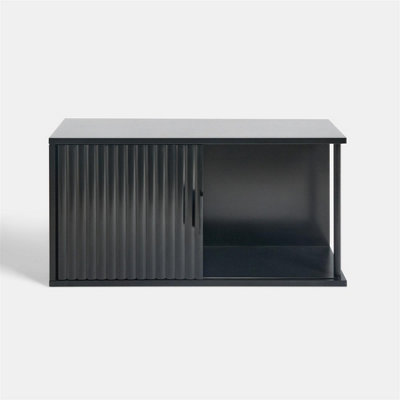 OHS Ribbed Shelf Unit Modern Wall Cabinet Floating Storage, Black