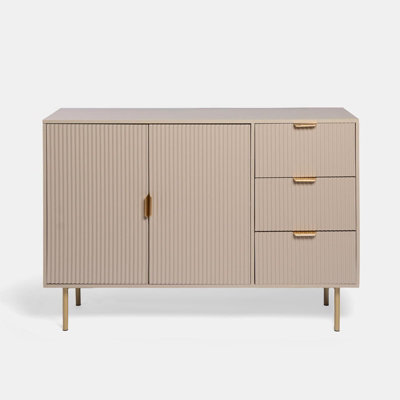 OHS Ribbed Sideboard Table Modern Drawer Shelf Cabinet Storage, Natural